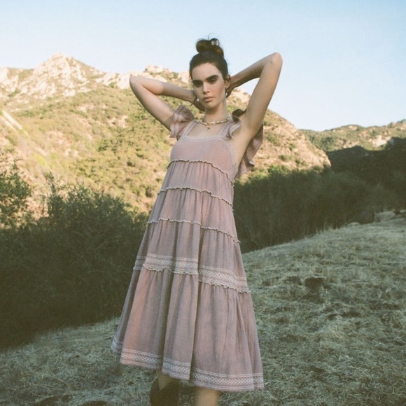 VICI | OLIVACEOUS Dark Gray Tiered Ruffle Tank Top Embroidered Long Midi Dress - Picture 1 of 2